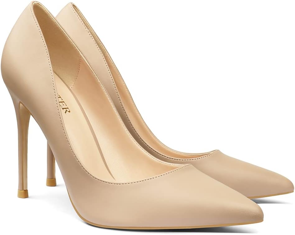 Women's Pointed Toe Stiletto Pumps - 4 Inch Slip On Heels in Suede and Two Tone Finishes for Evening Events - 7