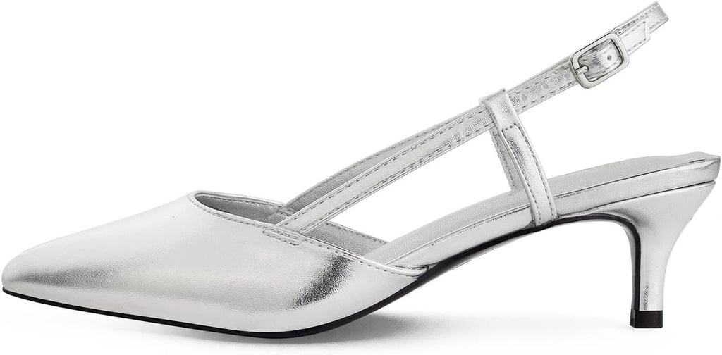 Women's Slingback Kitten Heel Pumps - 2 Inch Pointed Toe Heels with an Adjustable Strap for Office Days - 9