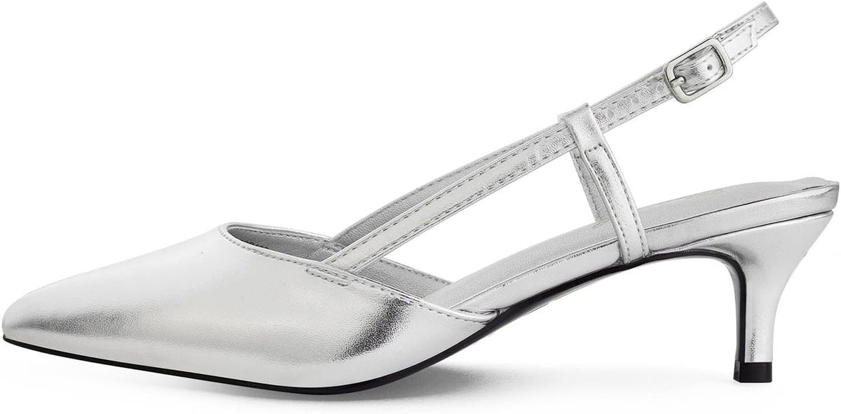 Women's Slingback Kitten Heel Pumps - 2 Inch Pointed Toe Heels with an Adjustable Strap for Office Days - 9