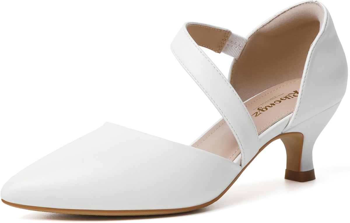 Women's Pointed Toe Kitten Heel Pumps - Low Slip On Heels in Suede and Gold Finishes for Bridal Parties - 10