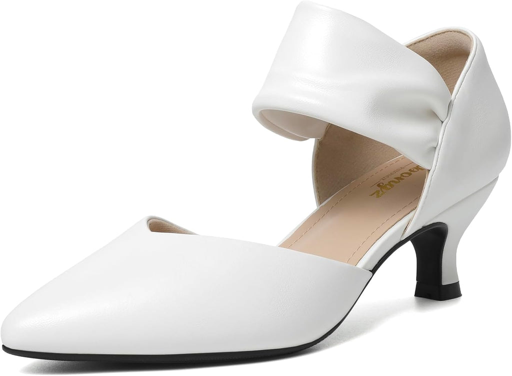 Women's Pointed Toe Kitten Heel Pumps - Low Slip On Heels in Suede and Gold Finishes for Bridal Parties - 10