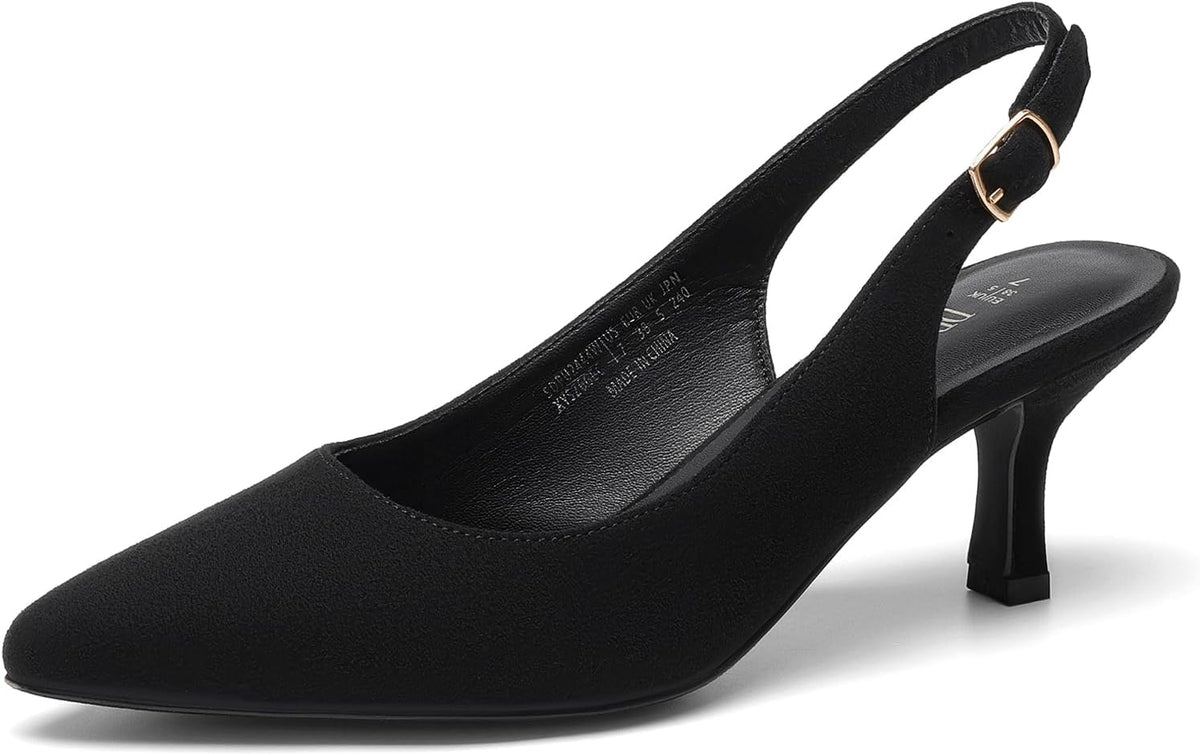 Women's Slingback Kitten Heel Pumps - Closed Pointed Toe Low Heels in Suede and Glitter for Weddings - 6