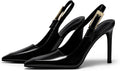 Women's Slingback Stiletto Pumps - Pointed Toe High Heels with a Metal Buckle in Leopard and Burgundy - 6