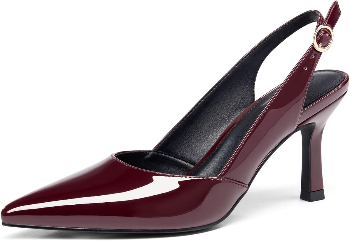 Women's Slingback Kitten Heel Pumps - Closed Pointed Toe Backless Dress Shoes in Suede and Knit for Weddings - Black Sue