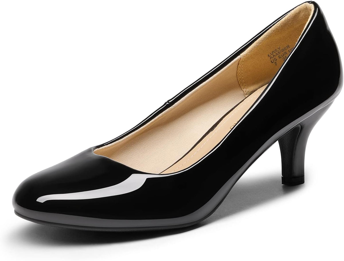 Women's Round Toe Kitten Heel Pumps - 2.5 Inch Heel, Slip On Fit and Cushioned Latex Insole for Office Wear - 6