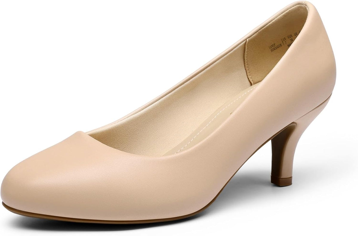 Women's Round Toe Kitten Heel Pumps - 2.5 Inch Heel, Slip On Fit and Cushioned Latex Insole for Office Wear - 9 Wide