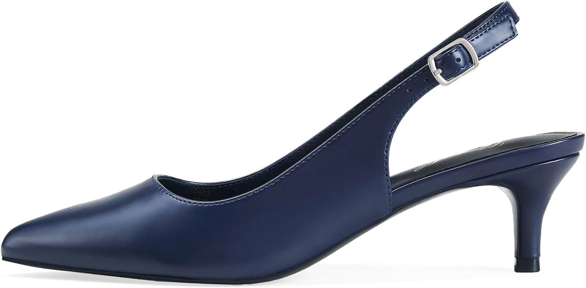 Women's Slingback Kitten Heel Pumps - 2 Inch Pointed Toe Heels with an Adjustable Strap for Office Days - 6