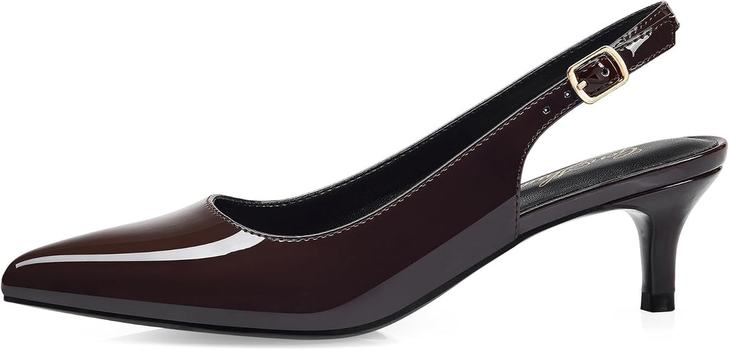 Women's Slingback Kitten Heel Pumps - 2 Inch Pointed Toe Heels with an Adjustable Strap for Office Days - 7