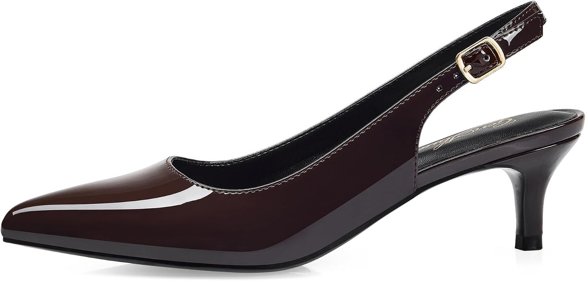 Women's Slingback Kitten Heel Pumps - 2 Inch Pointed Toe Heels with an Adjustable Strap for Office Days - 7