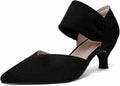 Women's Pointed Toe Kitten Heel Pumps - Low Slip On Heels in Suede and Gold Finishes for Bridal Parties - 6