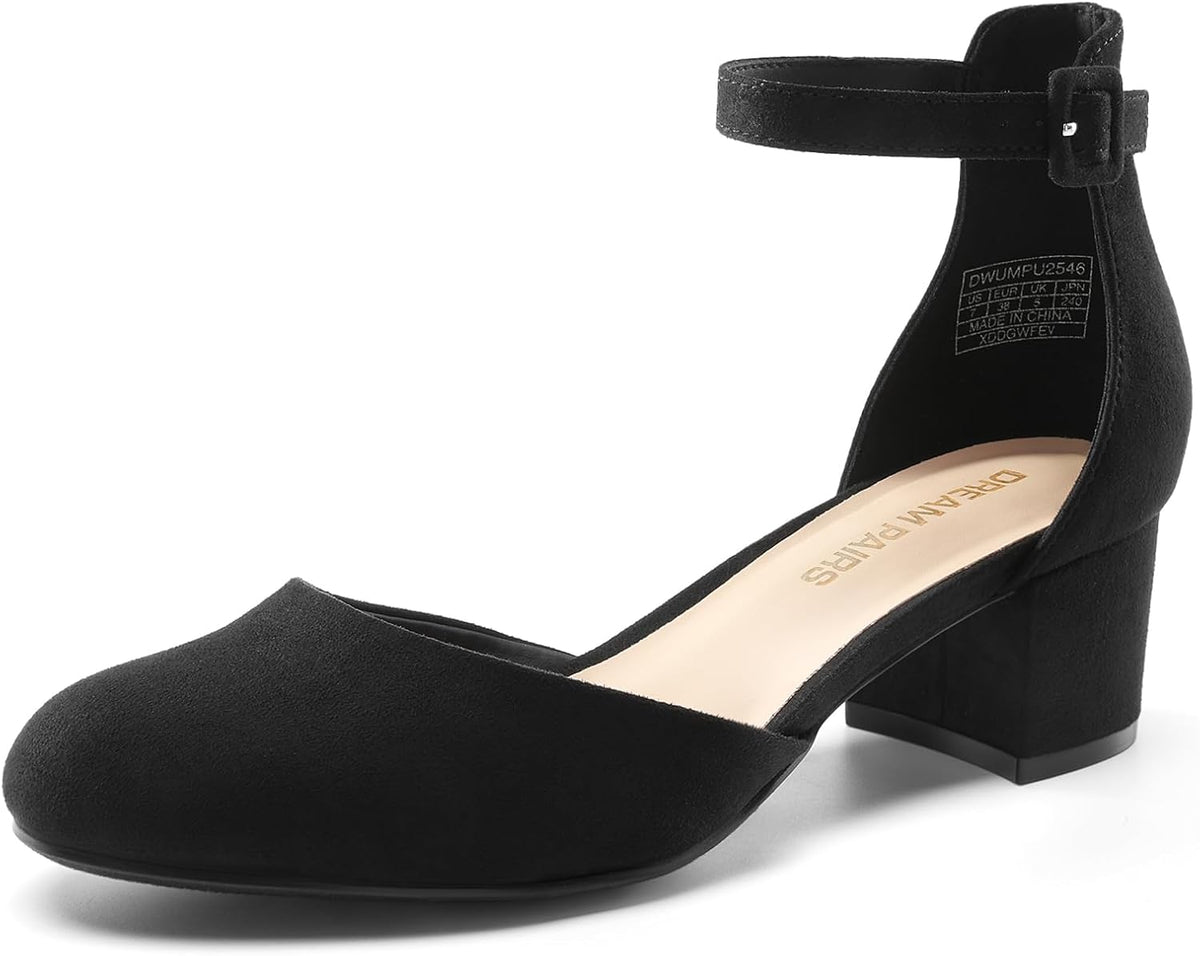 Women's Round Toe Block Heel Pumps Low — view 2