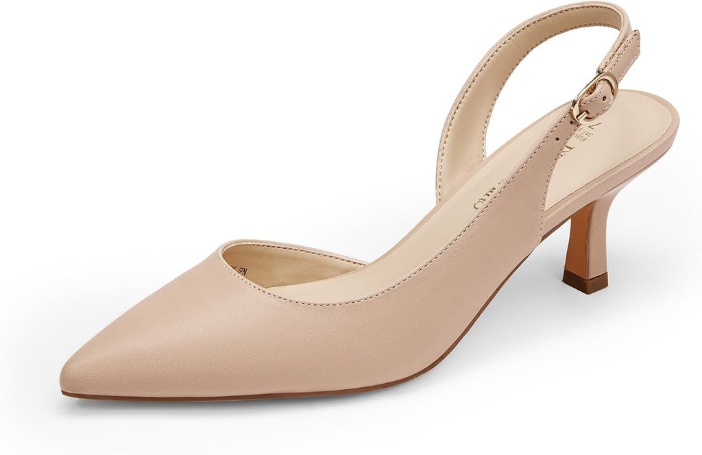 Women's Slingback Kitten Heel Pumps - Closed Pointed Toe Low Heels in Suede and Glitter for Weddings - 7