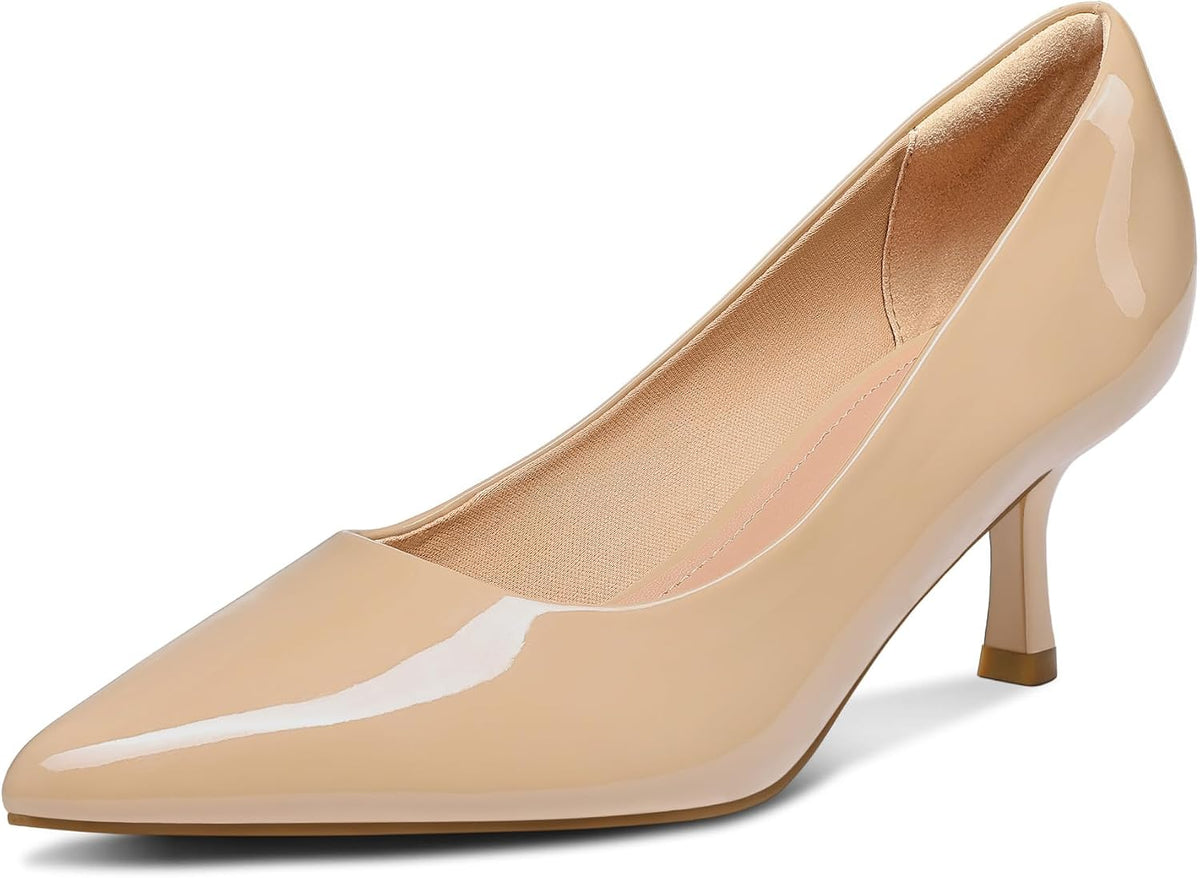 Women's Kitten Heel Pumps - 2 Inch Low Heel Closed Toe Dress Shoes in Knit, Patent and Metallic for Weddings - 7