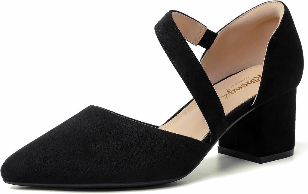 Women's Pointed Toe Kitten Heel Pumps - Low Slip On Heels in Suede and Gold Finishes for Bridal Parties - 9