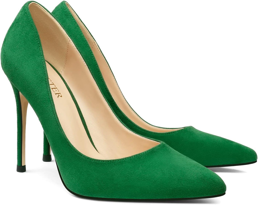 Women's Pointed Toe Stiletto Pumps - 4 Inch Slip On Heels in Suede and Two Tone Finishes for Evening Events - 7