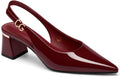 Women's Slingback Pointed Toe Pumps - Chunky Heel Work Shoes with an Adjustable Strap in Black and Nude - Burgundy