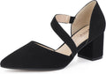 Women's Pointed Toe Block Heel Pumps - 2 Inch Low Chunky Heels with Straps in Suede and Glitter for Proms - 10