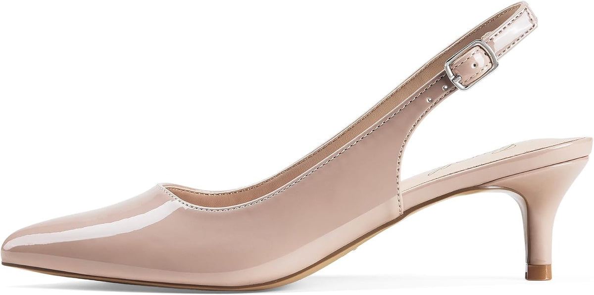 Women's Slingback Kitten Heel Pumps - 2 Inch Pointed Toe Heels with an Adjustable Strap for Office Days - 6