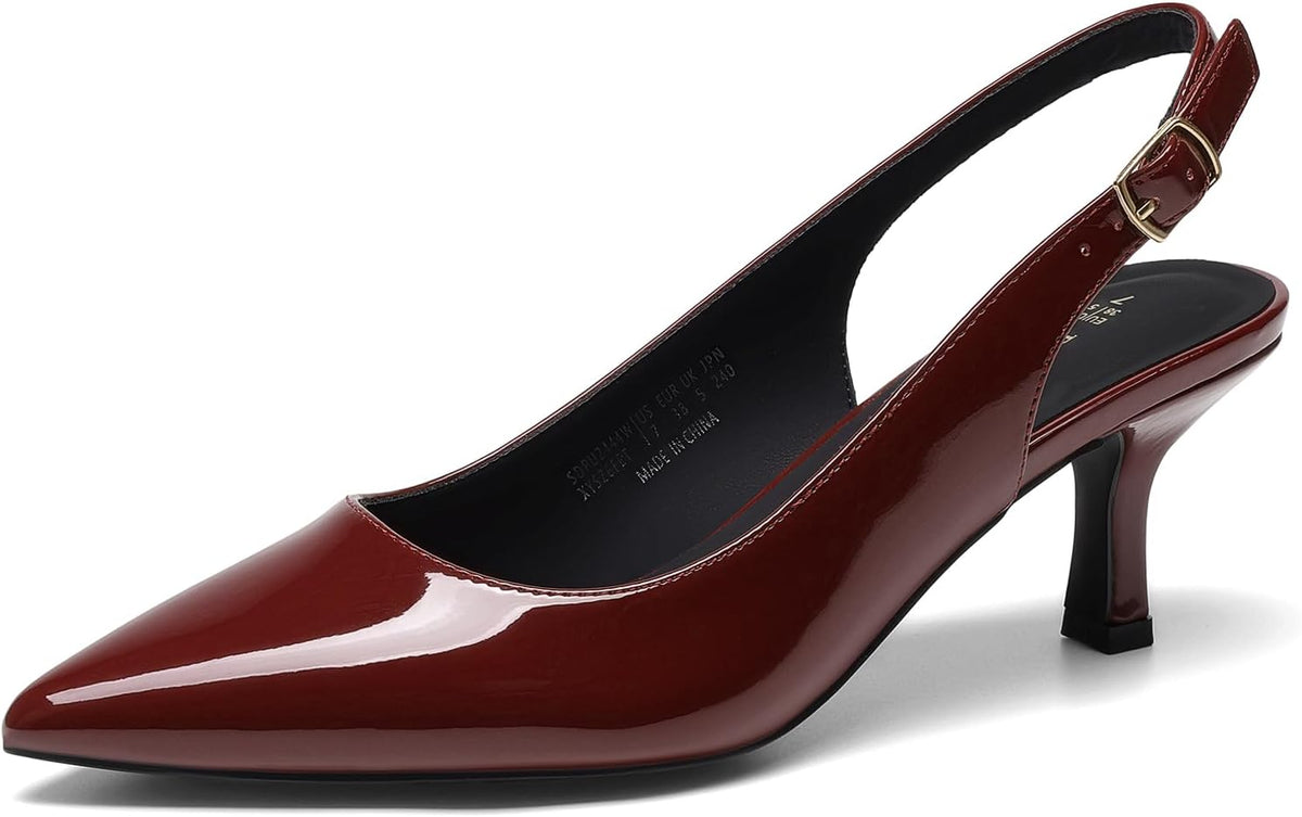 Women's Slingback Kitten Heel Pumps - Closed Pointed Toe Low Heels in Suede and Glitter for Weddings - 7