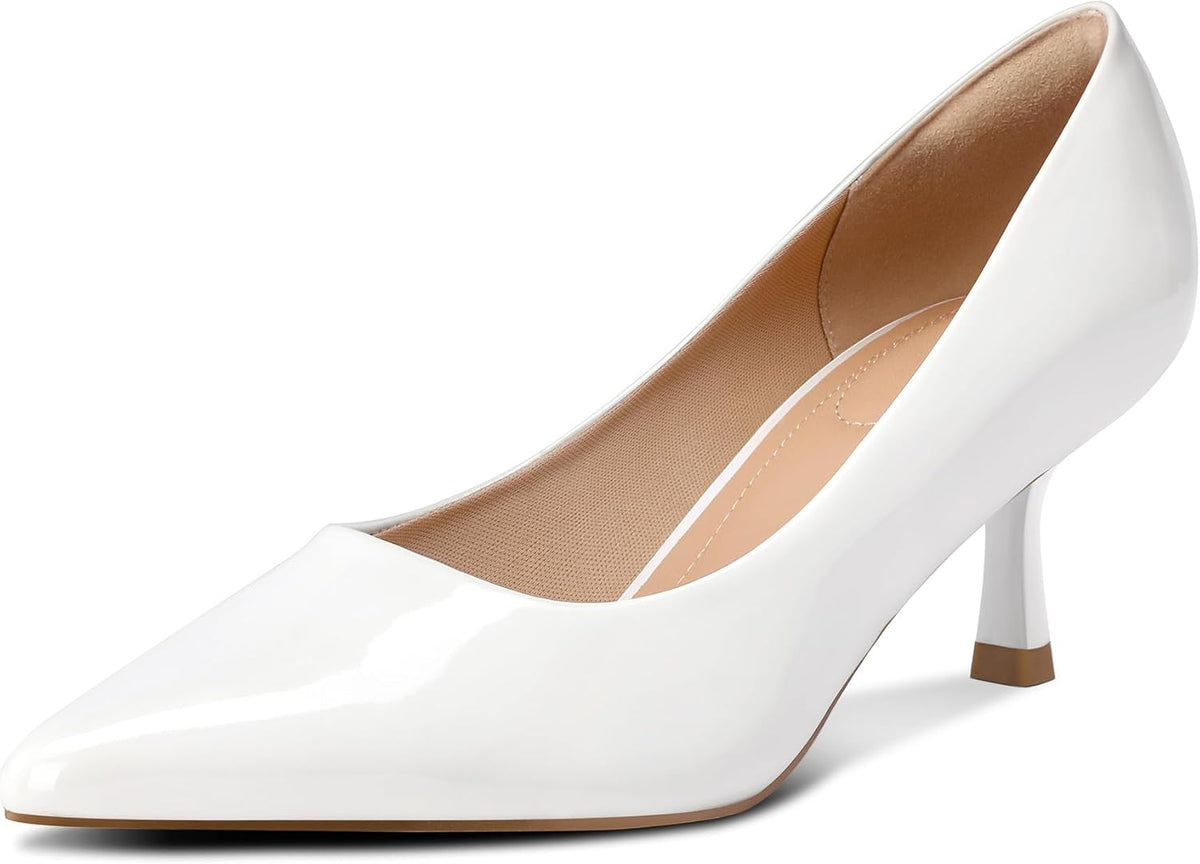 Women's Kitten Heel Pumps - 2 Inch Low Heel Closed Toe Dress Shoes in Knit, Patent and Metallic for Weddings - 6