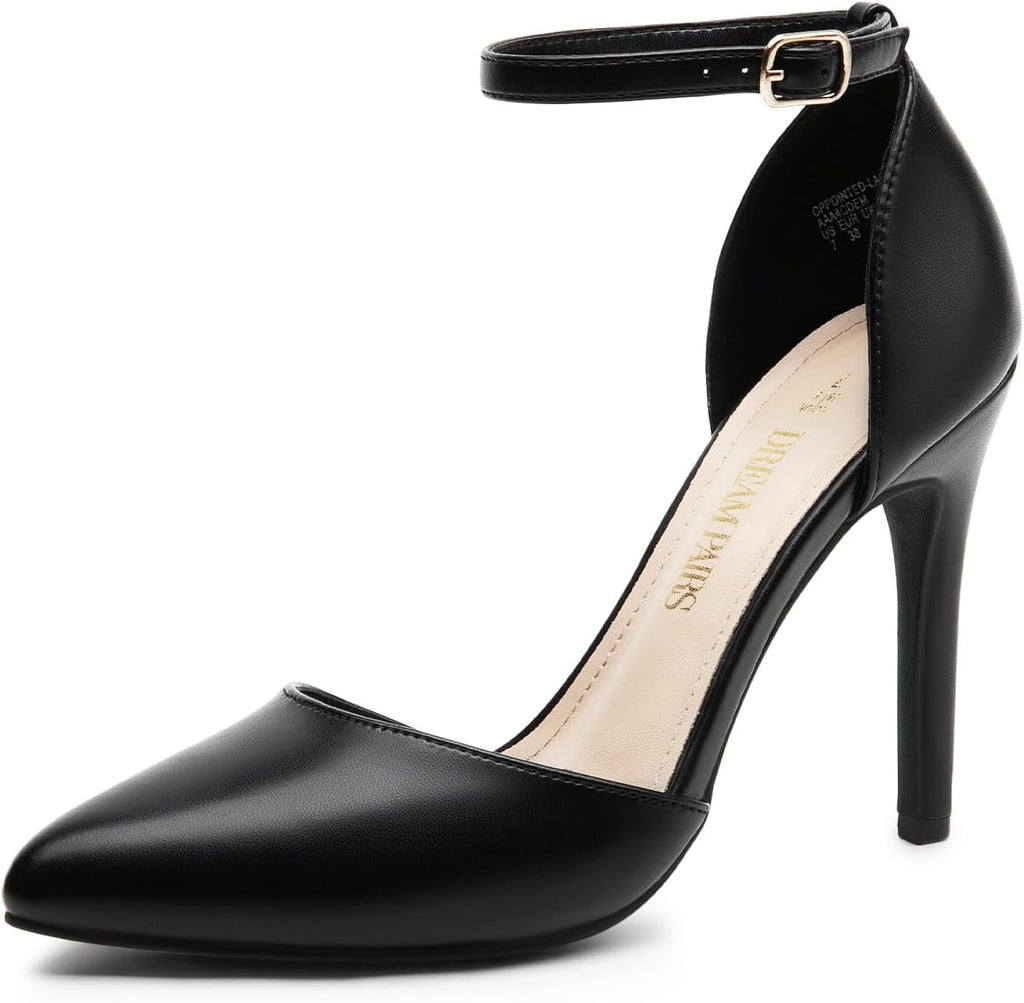 Women's Pointed Toe Stiletto Pumps - High Heel Dress Shoes with Ankle Strap in Glitter and Suede for Dancing - 10