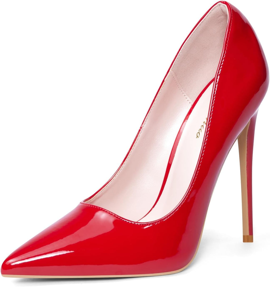 Women's Pointed Toe Stiletto Pumps - 4.7 Inch High Heels in Suede, Patent and Neon Finishes for Evening Parties - 6