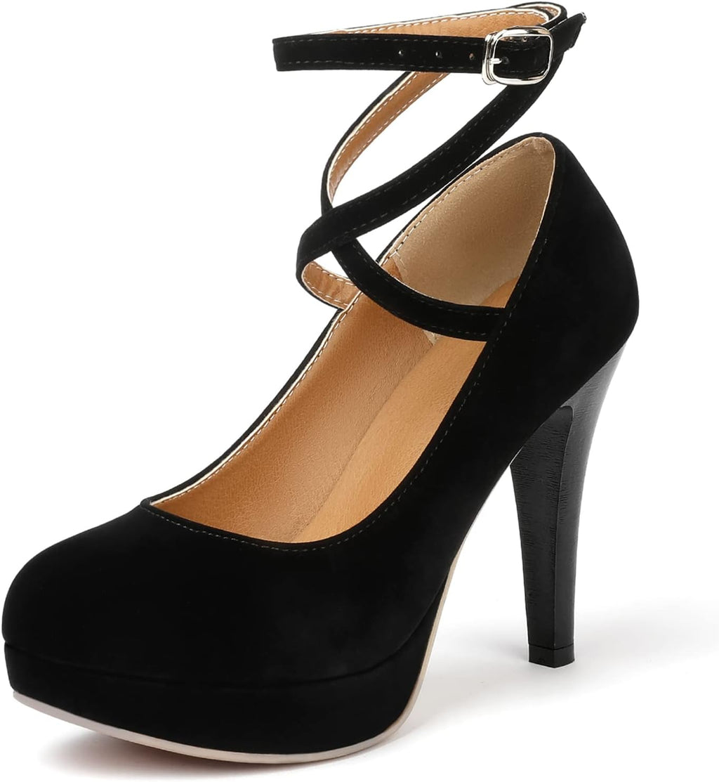 Women's Vintage Bow Platform Pumps - High Heel Dress Shoes with a Small Bow Detail for Retro Party Looks - 6