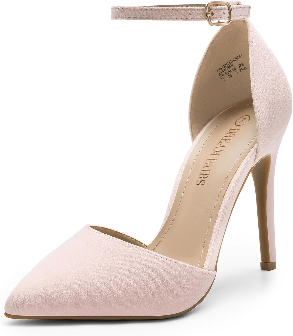 Women's Pointed Toe Stiletto Pumps - High Heel Dress Shoes with Ankle Strap in Glitter and Suede for Dancing - 10