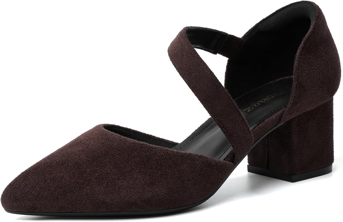 Women's Pointed Toe Kitten Heel Pumps - Low Slip On Heels in Suede and Gold Finishes for Bridal Parties - 9