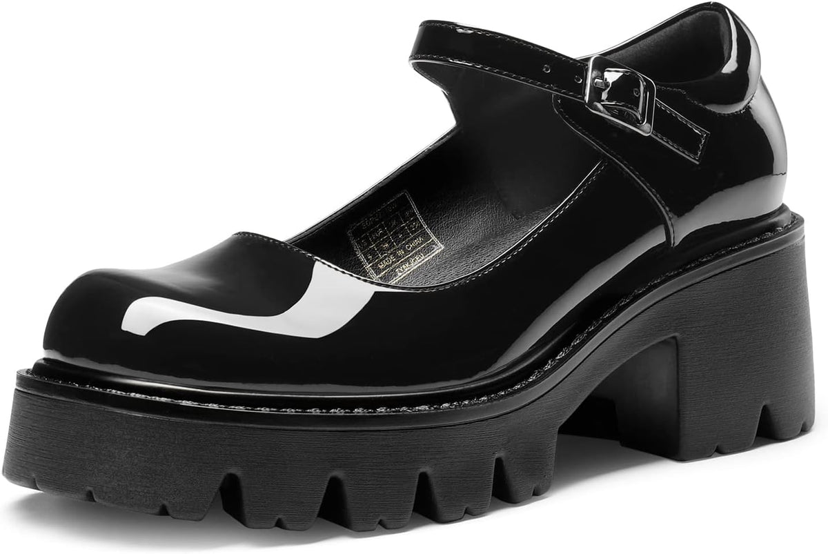 Women's Mary Jane Platform Pumps - 2.6 Inch Chunky Heel, Round Toe and Ankle Strap for Parties - 6