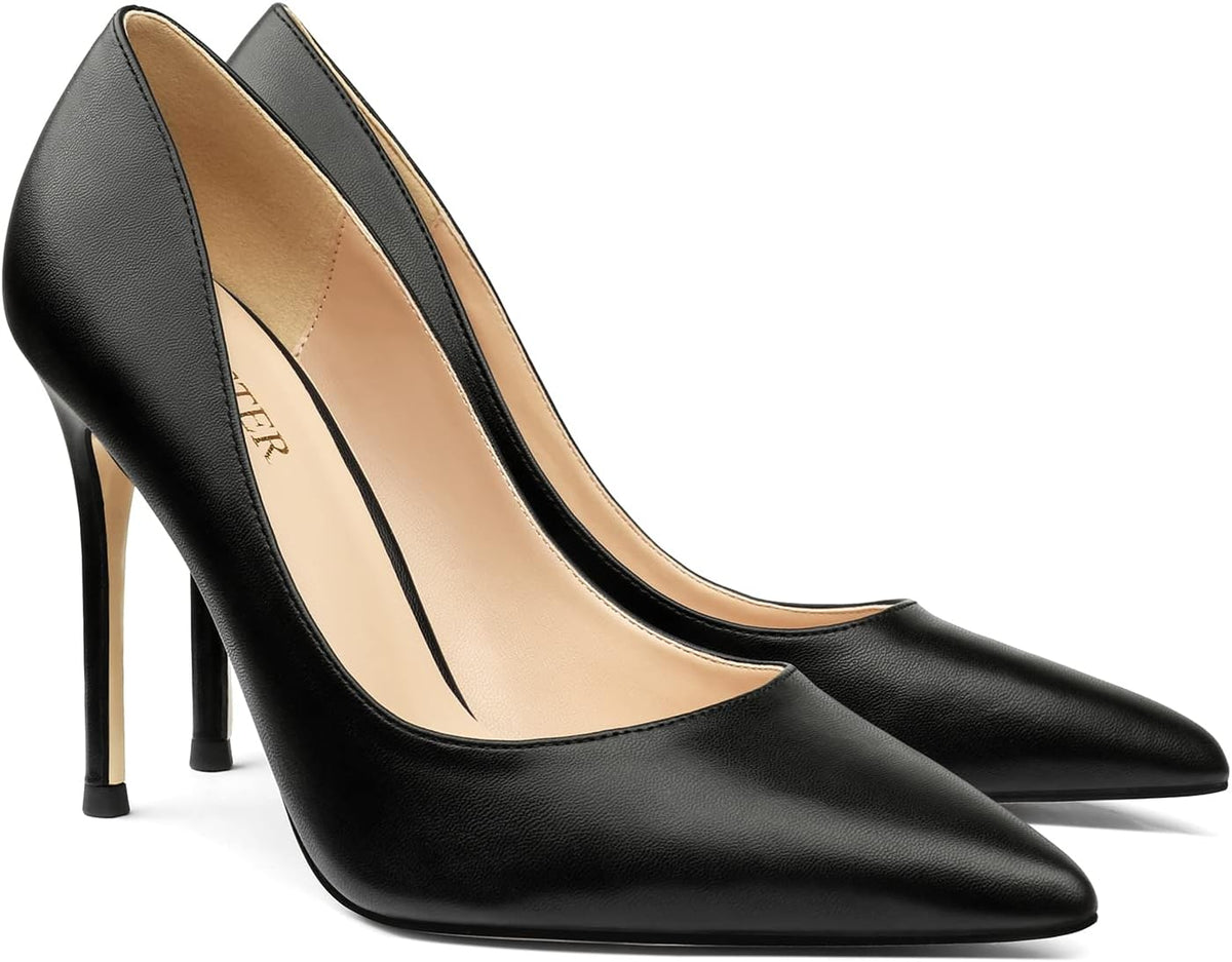 Women's Pointed Toe Stiletto Pumps - 4 Inch Slip On Heels in Suede and Two Tone Finishes for Evening Events - 6