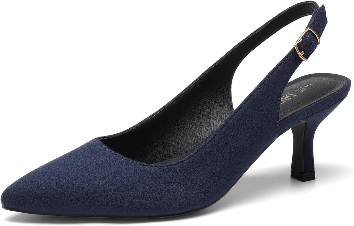 Women's Slingback Kitten Heel Pumps - Closed Pointed Toe Low Heels in Suede and Glitter for Weddings - 6