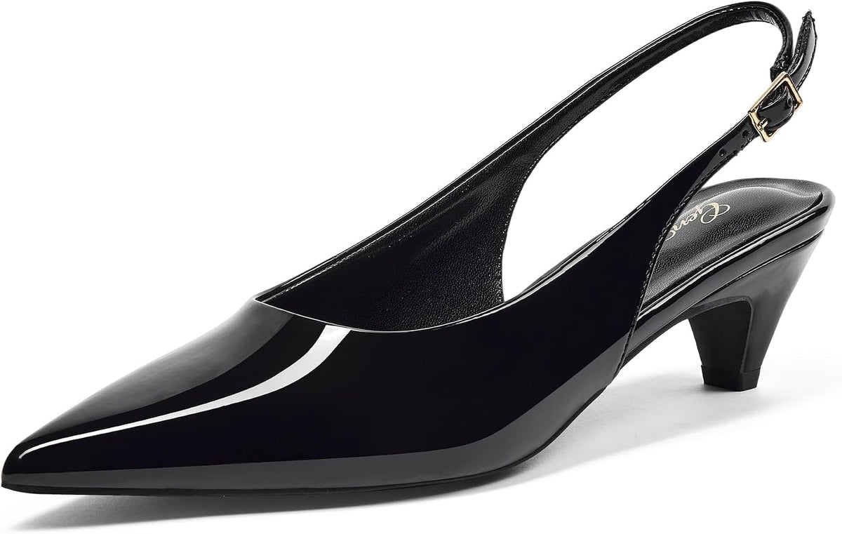 Women's Slingback Kitten Heel Pumps - 2 Inch Pointed Toe Heels with an Adjustable Strap for Office Days - 7