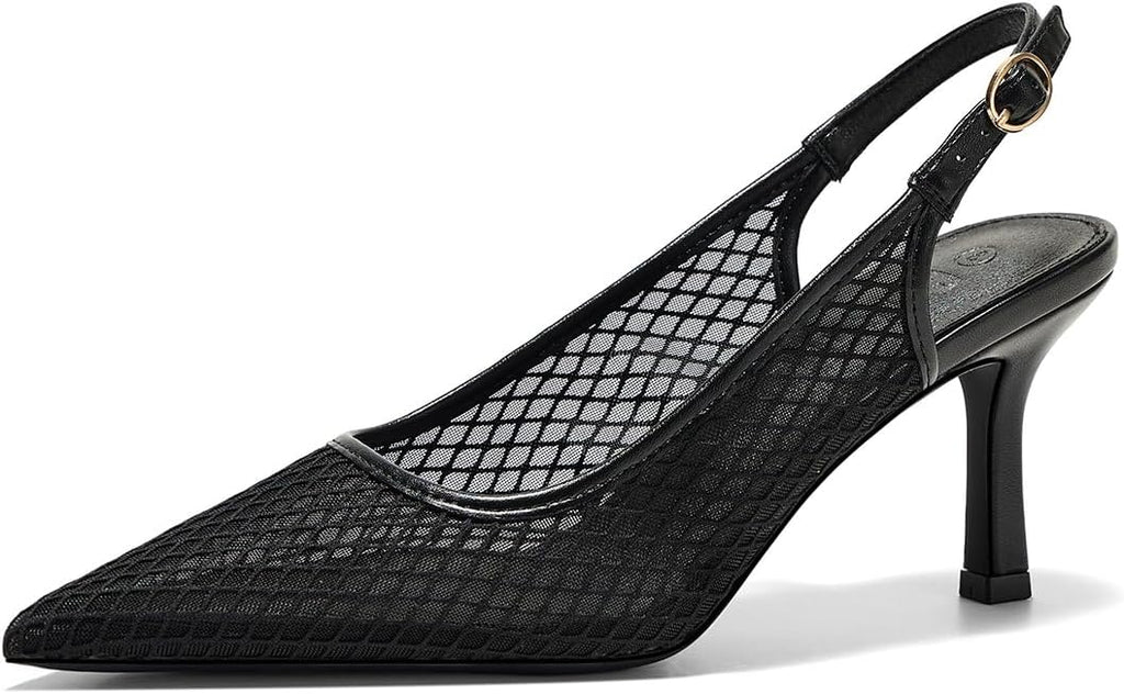 Women's Slingback Kitten Heel Pumps - Pointed Closed Toe Dress Shoes with an Adjustable Buckle for Weddings - 8