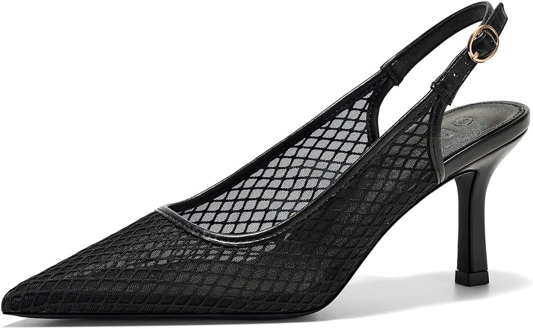 Women's Slingback Kitten Heel Pumps - Pointed Closed Toe Dress Shoes with an Adjustable Buckle for Weddings - 8