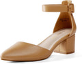 Women's Pointed Toe Block Heel Pumps - Low Chunky Heel with Ankle Strap in Glitter and Suede for the Office - 9
