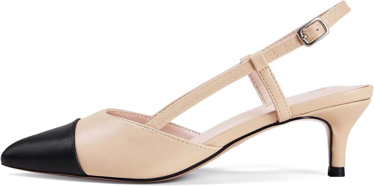 Women's Slingback Kitten Heel Pumps - 2 Inch Pointed Toe Heels with an Adjustable Strap for Office Days - 9