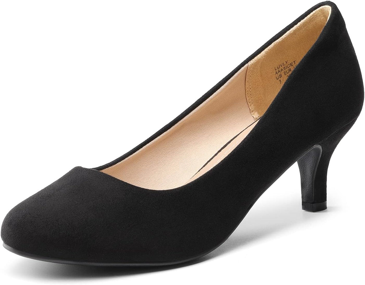 Women's Round Toe Kitten Heel Pumps - 2.5 Inch Heel, Slip On Fit and Cushioned Latex Insole for Office Wear - 10