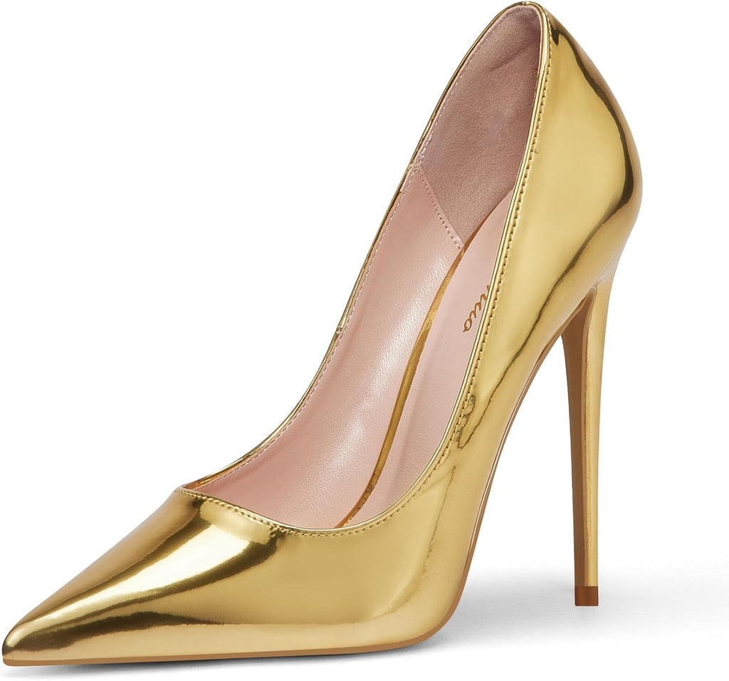 Women's Pointed Toe Stiletto Pumps - 4.7 Inch High Heels in Suede, Patent and Neon Finishes for Evening Parties - 7