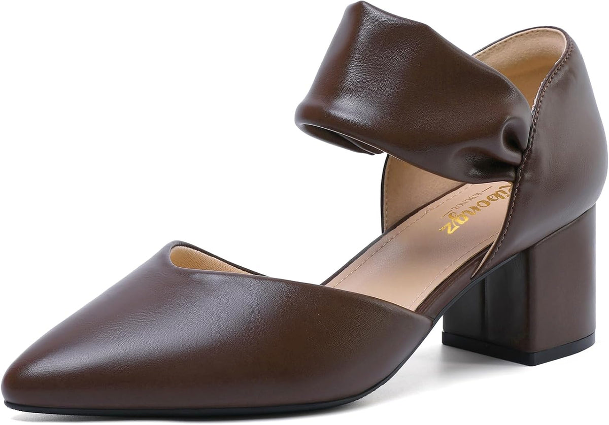 Women's Pointed Toe Kitten Heel Pumps - Low Slip On Heels in Suede and Gold Finishes for Bridal Parties - 7