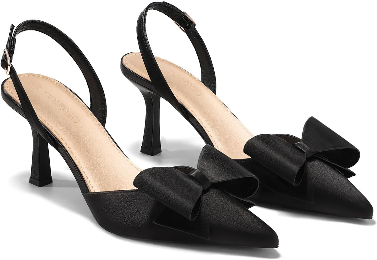 Women's Satin Slingback Kitten Heel Pumps — view 4