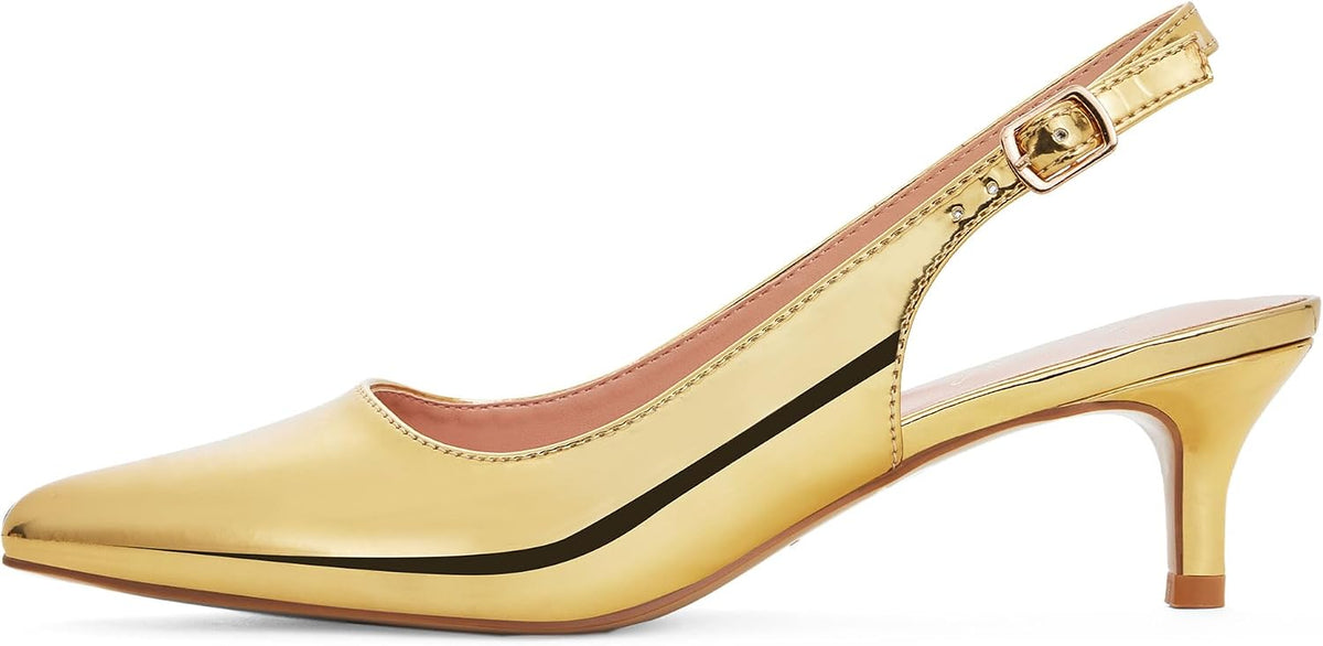 Women's Slingback Kitten Heel Pumps - 2 Inch Pointed Toe Heels with an Adjustable Strap for Office Days - 7