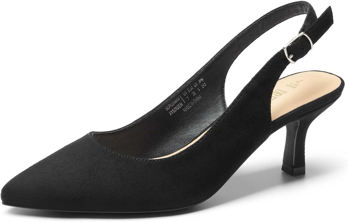 Women's Slingback Kitten Heel Pumps - Closed Pointed Toe Low Heels in Suede and Glitter for Weddings - 8