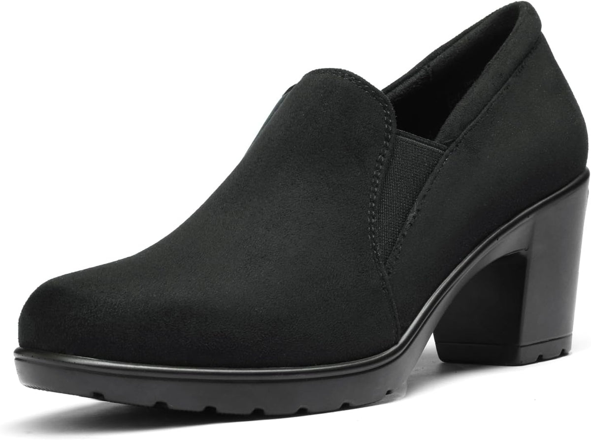 Women's Block Heel Loafer Pumps - Slip On Dress Shoes with a Latex Padded Insole for Long Workdays - 9