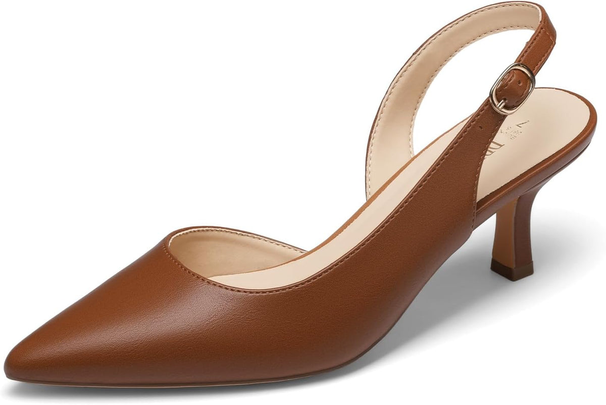 Women's Slingback Kitten Heel Pumps - Closed Pointed Toe Low Heels in Suede and Glitter for Weddings - 6