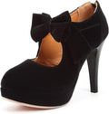 Women's Vintage Bow Platform Pumps - High Heel Dress Shoes with a Small Bow Detail for Retro Party Looks - 6
