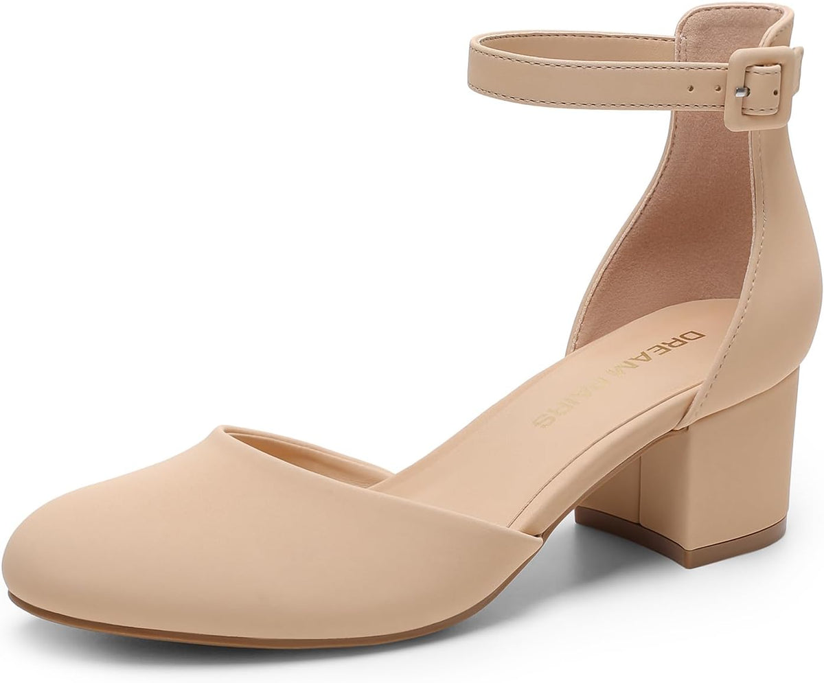 Women's Round Toe Block Heel Pumps Low — view 5
