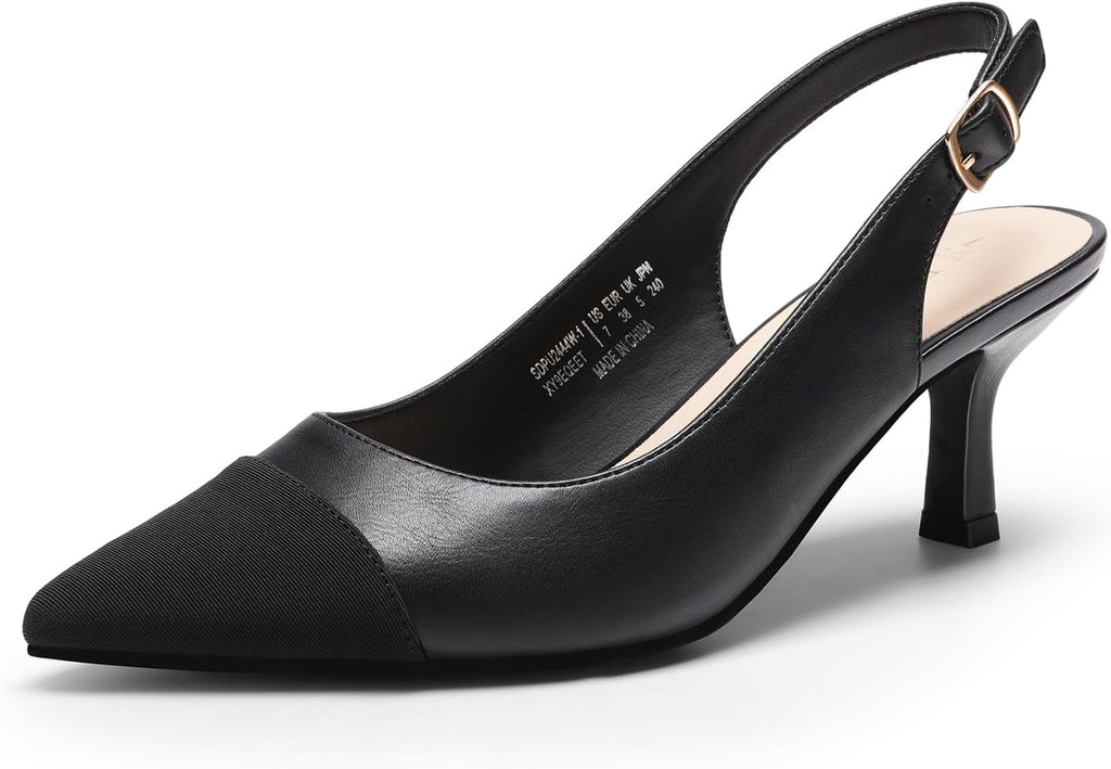 Women's Slingback Kitten Heel Pumps - Closed Pointed Toe Low Heels in Suede and Glitter for Weddings - 7