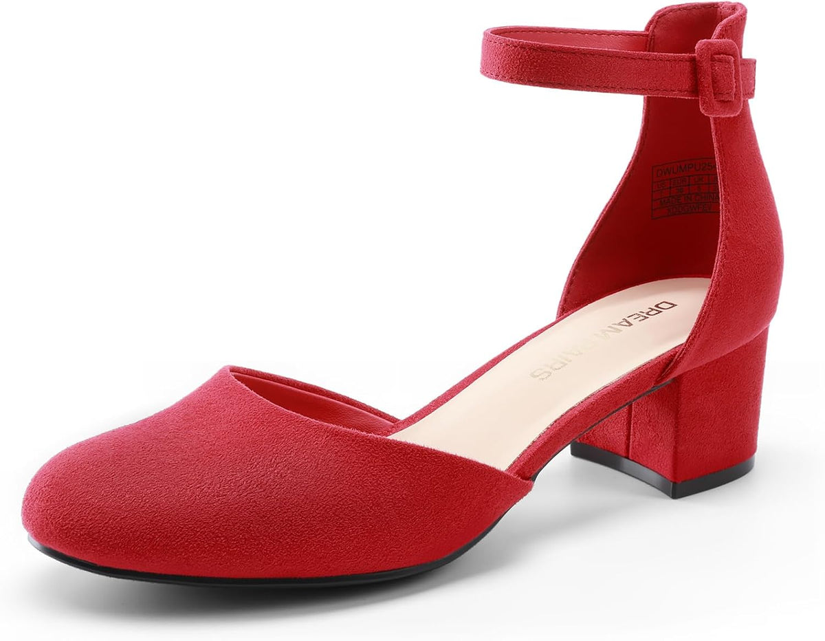 Women's Round Toe Block Heel Pumps Low — view 7