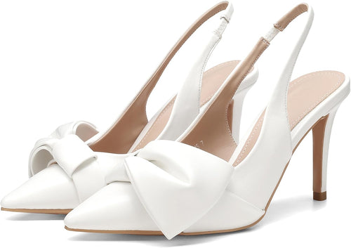 Women's Bow Detail Slingback Pumps - 3.3 Inch Stiletto Heels with an Elastic Strap for Formal Evenings - 6